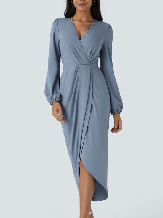 HALARA Dresses & Skirts - 419. Halara V-Neck Long Sleeve Tulip Hem Midi Dress L NWT
